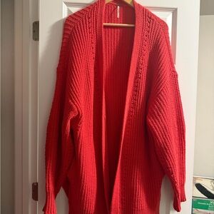 Free People Bold Red Open Cardigan